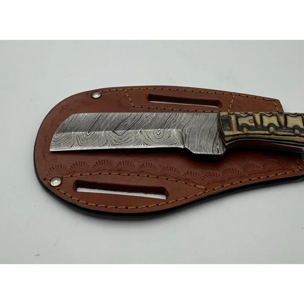 Handmade Damascus Steel Fixed Blade Knife w/ Leather Sheath – Pakistan Made NEW